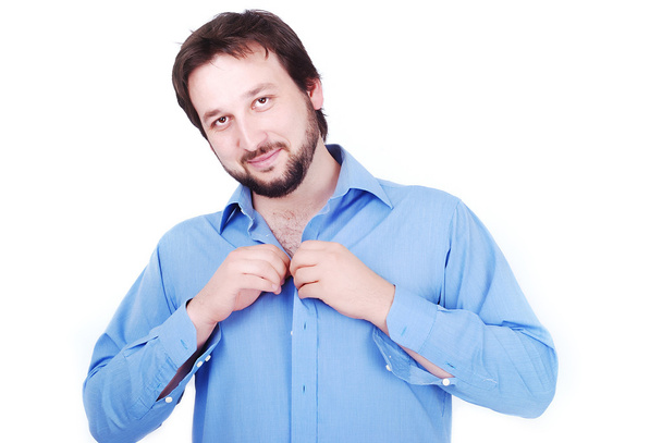 White man with beard wearing blue shirt - Photo, Image
