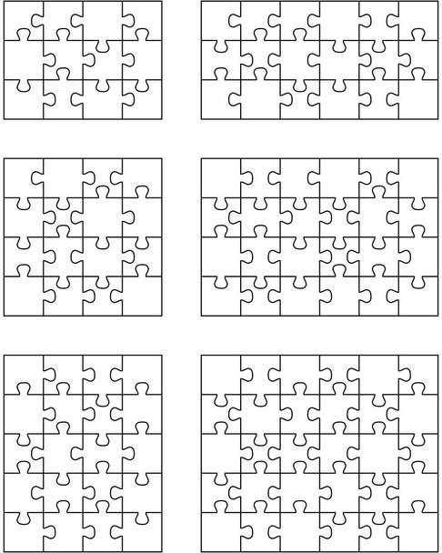 Ilustración vectorial de seis rompecabezas blancos diferentes, piezas separadas
 - Vector, Imagen