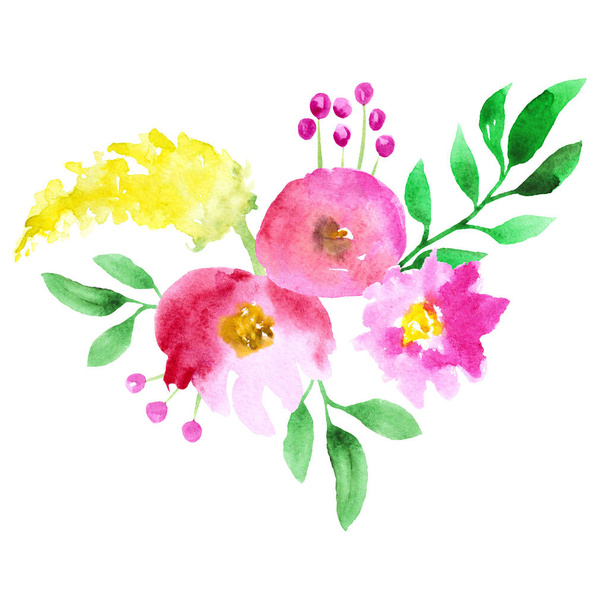 Abstract watercolor pink and yellow flowers on white background.  - Φωτογραφία, εικόνα