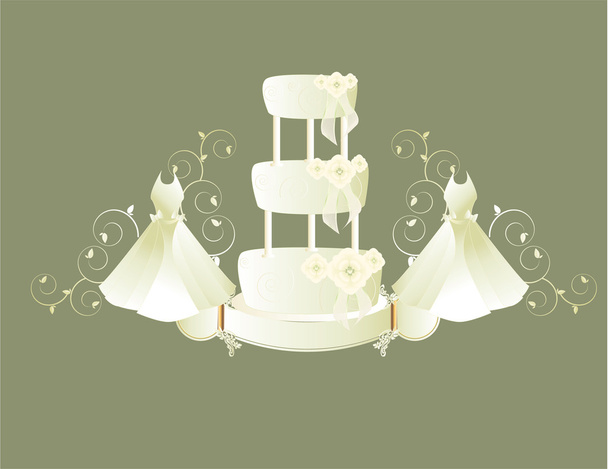 Wedding dress and cake gray background - Vector, Image