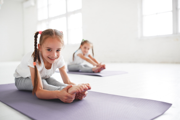 children girls doing yoga and gymnastics in the gy - Photo, Image