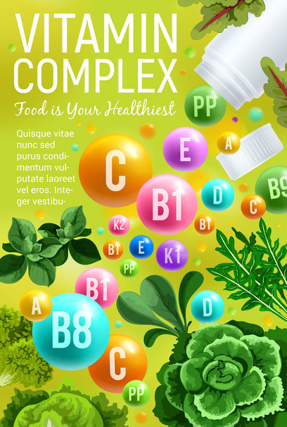 Vitamin és ásványi anyag, a zöldségeket és a gyógynövény - Vektor, kép
