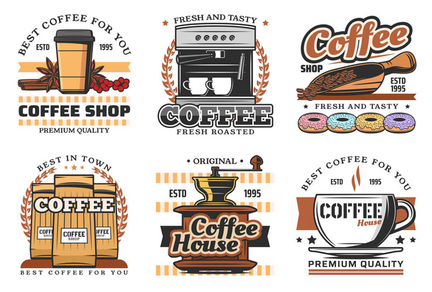 Coffee shop, desserts and and drinks icons - Vector, Image