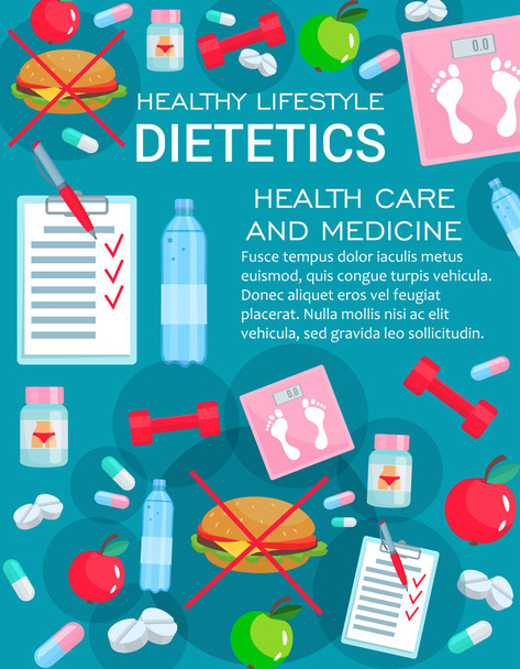 Dietetika medicíny s dietní výživa položky - Vektor, obrázek