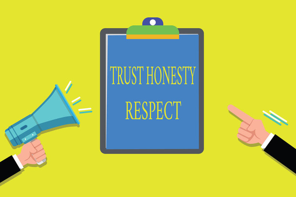 Scrivere testi a mano Trust Honesty Respect. Significato concettuale Tratti rispettabili un aspetto di buon carattere morale
 - Foto, immagini
