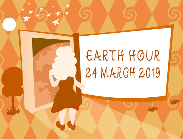 Texto escrito por Word Earth Hour 24 de marzo de 2019. Concepto empresarial para celebrar la sostenibilidad Save the Planet Lights Off
 - Foto, imagen