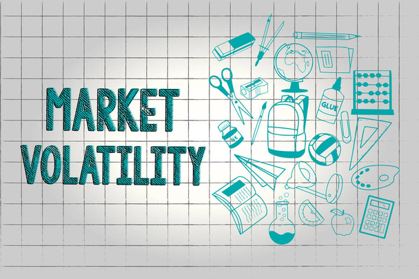 A piaci volatilitást mutató szöveges jel. Fogalmi fotó Az alapul szolgáló értékpapírok árai ingadoznak Stabilitási állapot - Fotó, kép