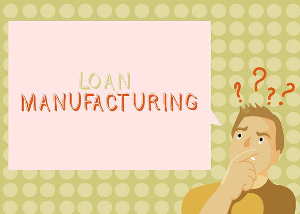 Conceptuele hand schrijven tonen lening Manufacturing. Zakelijke foto presentatie van Bank proces om te controleren van de subsidiabiliteit van de kredietnemer - Foto, afbeelding