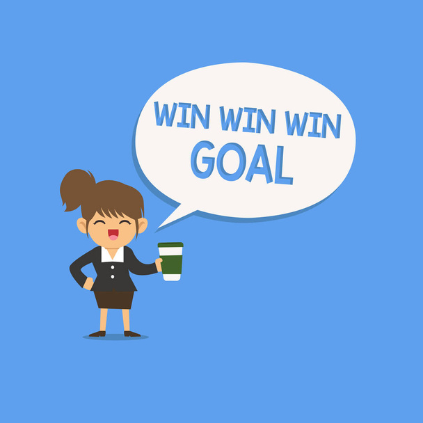 Escritura a mano de texto Win Win Win Goal. Concepto significado Enfoque que tiene como objetivo satisfacer a todas las partes involucradas
 - Foto, imagen