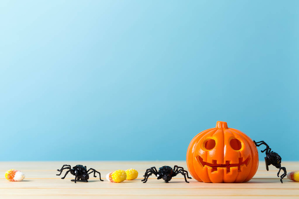 Halloween pumpkin with spider - Foto, afbeelding