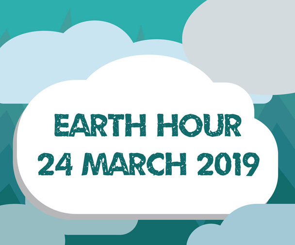 Käsitteellinen käsin kirjoittaminen osoittaa Earth Hour 24 Maaliskuuta 2019. Business valokuva esittelee Juhlia kestävyyttä Save the Planet Lights Off
 - Valokuva, kuva