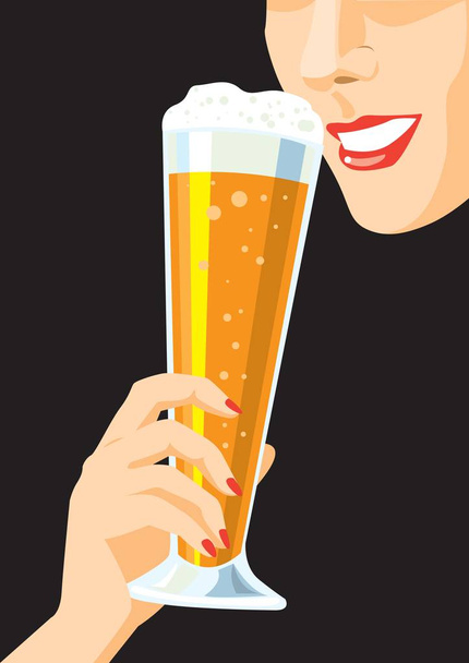 Woman with a glass of beer. Creative conceptual vector. - Vektori, kuva
