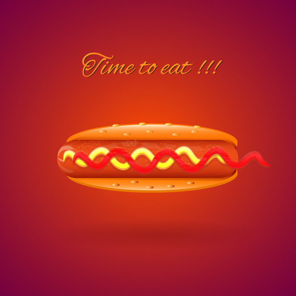 Классический американский фаст-фуд - колбаса с горчицей и кетчупом
 - Вектор,изображение