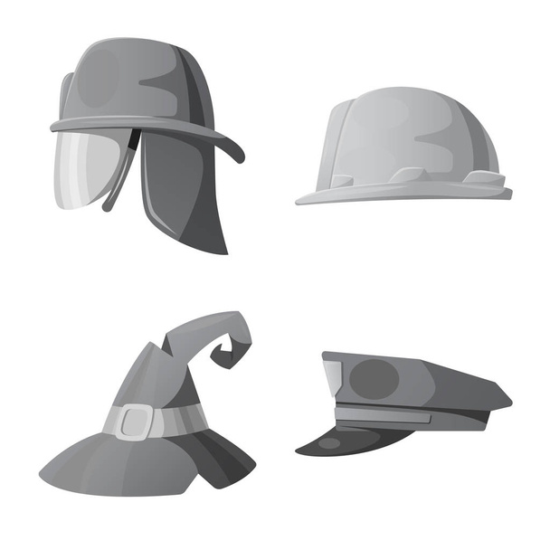Vector design of headgear and cap sign. Collection of headgear and accessory stock symbol for web. - Vecteur, image