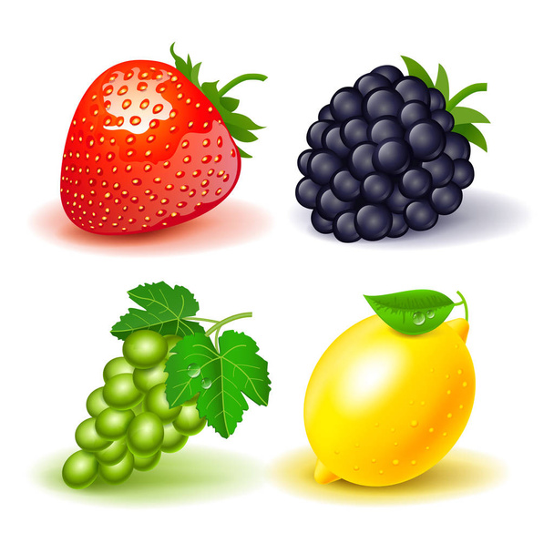 Икона набор клубники BlackBerry винограда лимон белый
 - Вектор,изображение