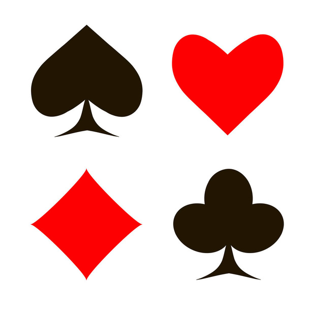 Punainen ja musta pata sydämet, timantit, risti, pokeri, kortit symbolit asetettu valkoinen tausta design elementti varastossa vektori kuvitus web, tulostaa
 - Vektori, kuva