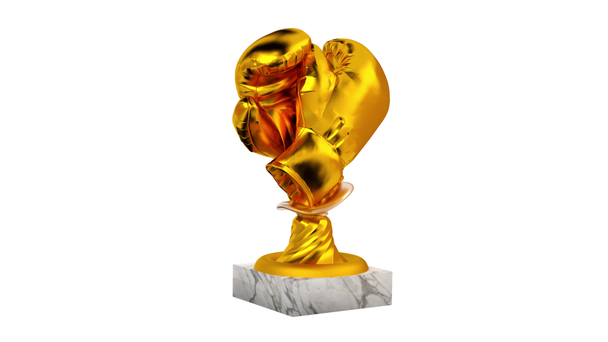 Nyrkkeily Gold Trophy marmori emäkset ääretön kierto valkoisella pohjalla
 - Materiaali, video