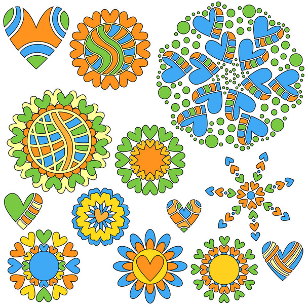 Colorful heart ornament collection over white background - Vector, Imagen