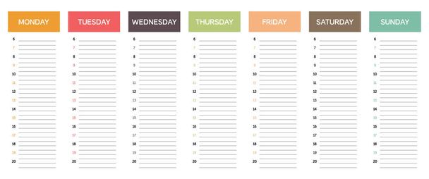 Calendrier de planification de la semaine en couleurs tamisées, avec une sensation rétro ou vintage, calendrier d'affaires, planificateur quotidien, design minimaliste et attrayant
 - Vecteur, image