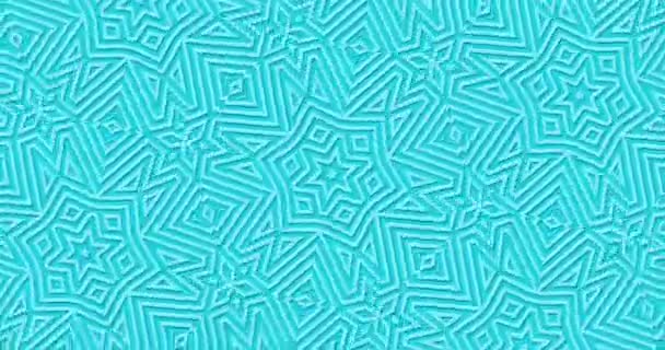 Brightly turquoise geometric background. Abstract shapes endlessly move. Kaleidoscope of flower of Middle Eastern ornament. Stylish modern Motion design. Islamic decoration pattern, paper cut effect - Footage, Video