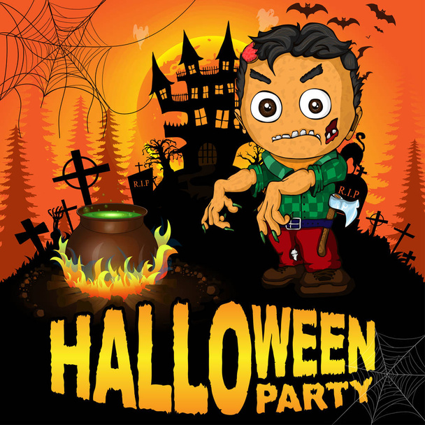 Halloween Party Poster met zombie. Vectorillustratie. - Vector, afbeelding
