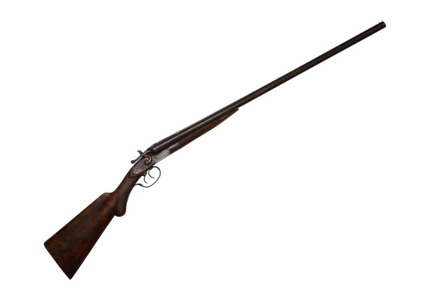 Ősi vadászati shotgun Vértes elszigetelt fehér background vágógörbével - Fotó, kép