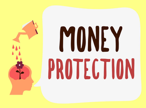 Texto de escritura a mano Protección del dinero. Concepto significado protege el alquiler de dinero que el inquilino paga al propietario
 - Foto, imagen