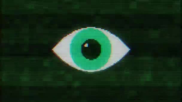 pixel szem szimbólum a glitch lcd led képernyő bemutatás háttérben animáció varrat nélküli hurok új minőségű univerzális közelről vintage dinamikus animációs színes örömteli cool videó felvétel - Felvétel, videó