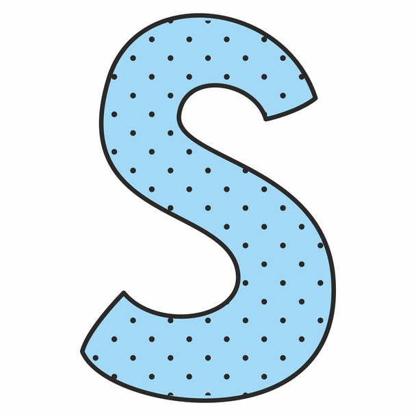 S vector alphabet blue letter with polka dots isolated on white background - Vetor, Imagem