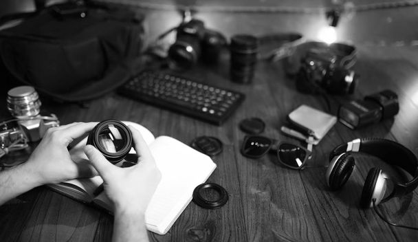 The photographers desk, digital camera accessories - Photo, Image