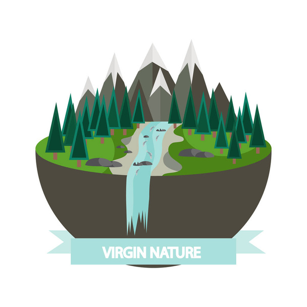 mountains, forest and river of virgin nature  - Vetor, Imagem