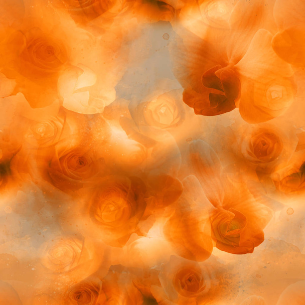 мікс повторюваний безшовний візерунок з акварельними орхідеями та трояндами, змішаний медіа-арт, нескінченний мотив для текстилю
 - Фото, зображення