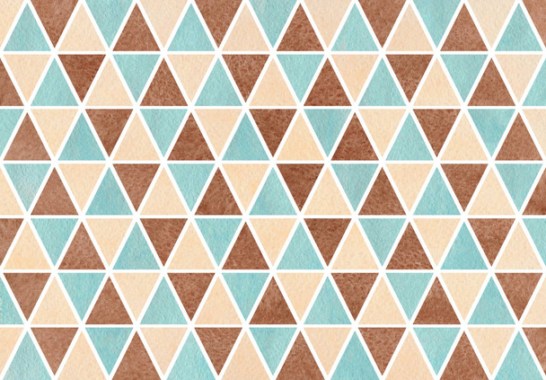 Aquarel blauw, beige en bruine driehoek patroon. - Foto, afbeelding