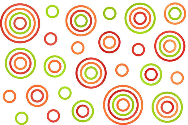 Watercolor red, green and orange circles on white background. - Photo, Image