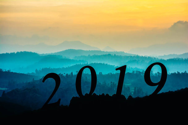 Σιλουέτα του 2019 το νέο έτος - Φωτογραφία, εικόνα
