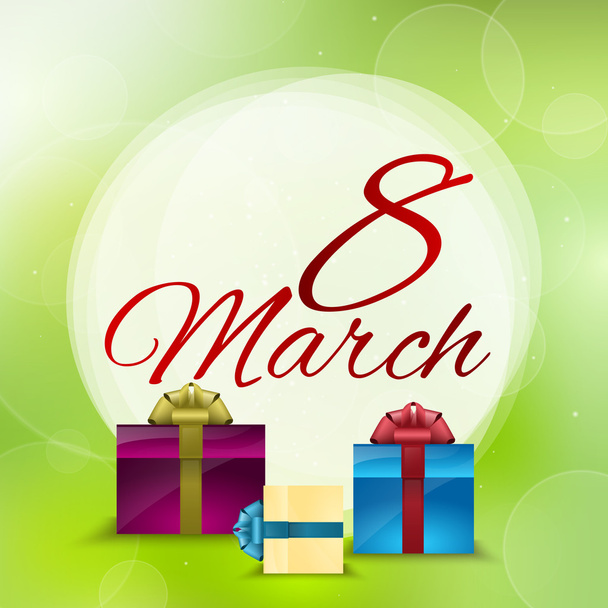 8 mars carte de vœux avec coffrets cadeaux, vecteur
 - Vecteur, image