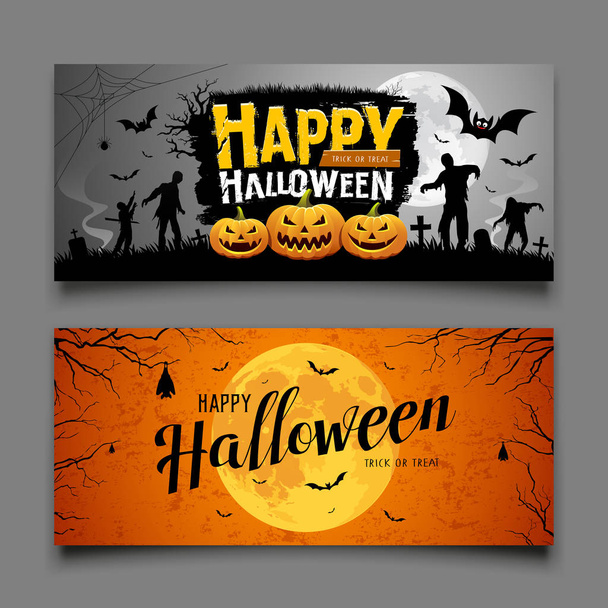 Happy Halloween party banners horizontal collections design background, Vector illustrations - Vector, Image