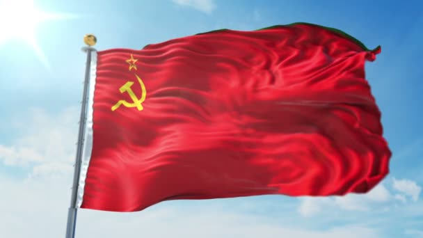 Η σημαία της Σοβιετικής Ένωσης χωρίς συγκόλληση επανάληψη 3d rendering βίντεο. 3 σε 1: περιλαμβάνει την απομονωμένη στην πράσινη οθόνη και κανάλι άλφα ως luma ματ για το εύκολο ψαλίδισμα σε ΑΕ. Όμορφο ύφασμα ύφασμα ύφασμα βρόχο κυματίζει - Πλάνα, βίντεο