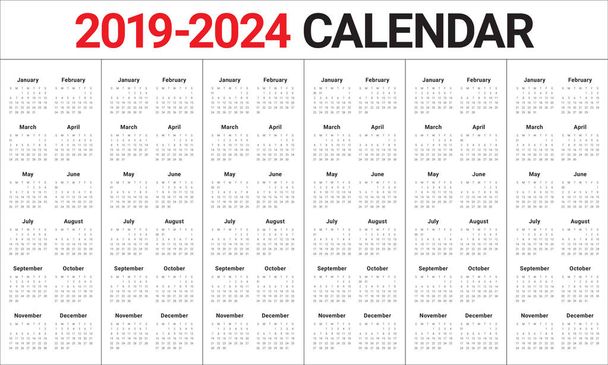 Year 2019 2020 2021 2022 2023 2024 calendar vector design template, simple and clean design - Vector, Image