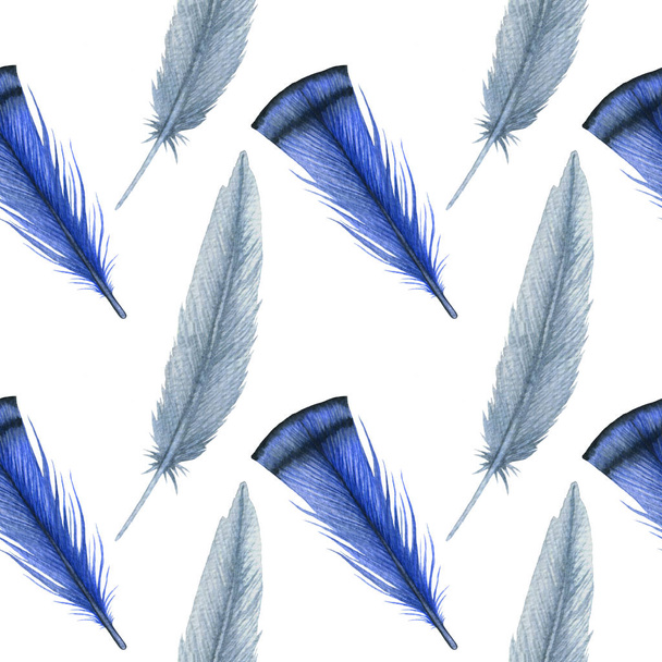 Aquarel mode naadloze patroon met veren. stof achtergrond - Foto, afbeelding