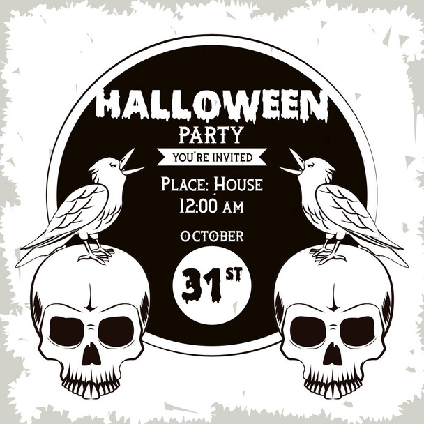 Halloween party invitation card in black and white - Vector, Image