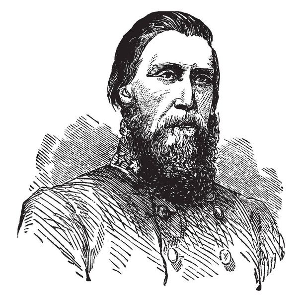 John Bell Hood, 1831-1879-ben tagja volt a konföderációs általános az amerikai polgárháború, vintage vonalas rajz vagy ábra gravírozás - Vektor, kép