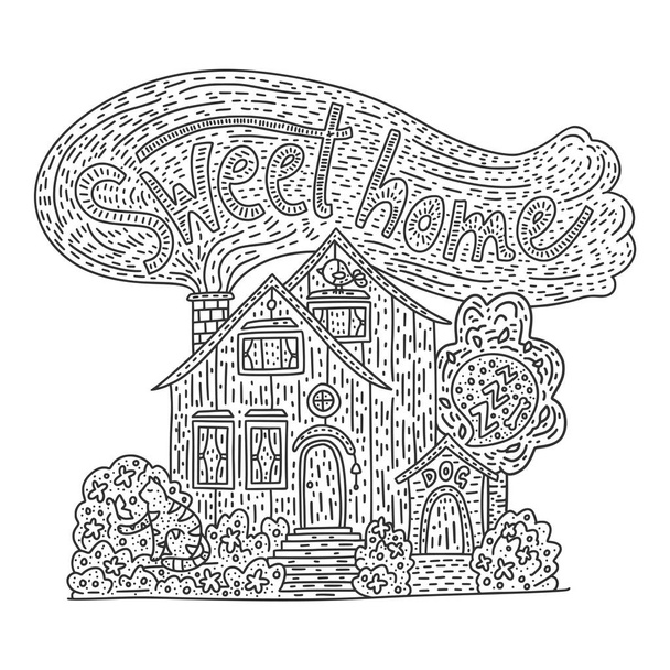 Country doodle detailed cottage. - Vector, Image