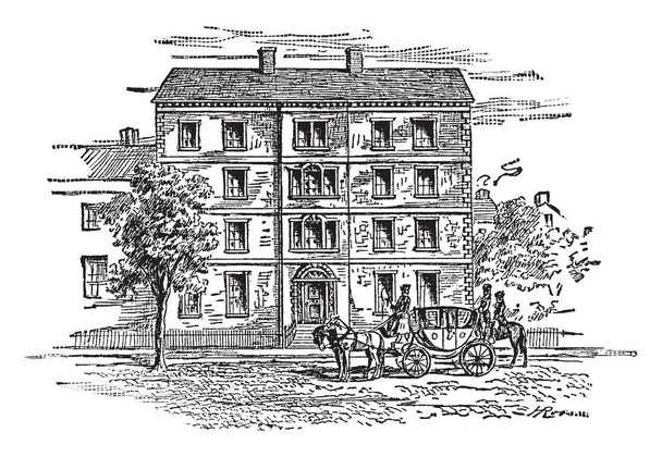 Başkan house George Washington tarafından işgal olduğunu. 1788, o hangi 1790 Başkan'ın ev, vintage çizgi çizme veya oyma resimde olmak için kiralandı Broadway'de muhteşem bir ev inşa. - Vektör, Görsel