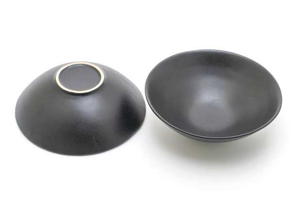 empty black plate and bowl isolated on white background - Valokuva, kuva