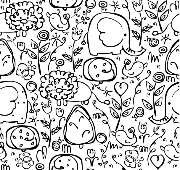 Seamless cute pattern of flora and fauna - Vector, Image
