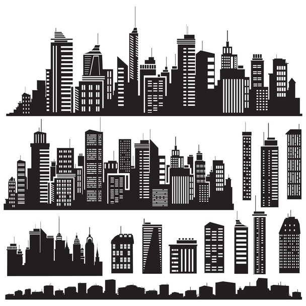 Set of vector cities silhouette and elements for design. - Vector, Image