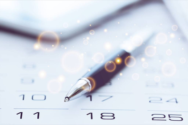 Calendar page and pen close-up view - 写真・画像