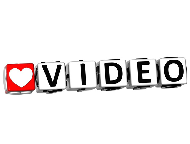 3D αγάπη βίντεο κουμπί κάντε κλικ εδώ για μπλοκ κειμένου - Φωτογραφία, εικόνα