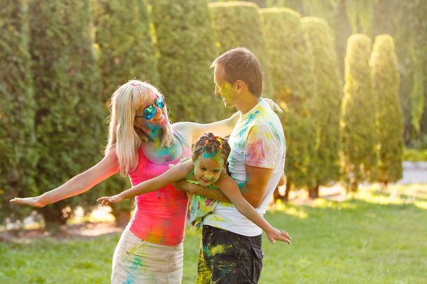 Happy family with paint. Concept of friendly family. - Photo, Image